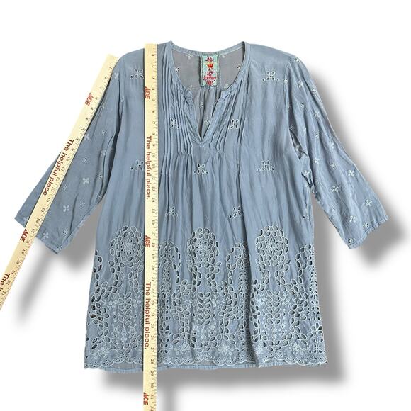 Johnny Was Slate Gray Eyelet Embroidered Tunic Top Boho Peasant Blouse Small - Picture 4 of 9